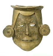 Mask. South America, Ecuador, Piartal-Tuza style (AD 750-1250). h. 24.1 x w. 23.2 x d. 8.5 cm. UEA 787