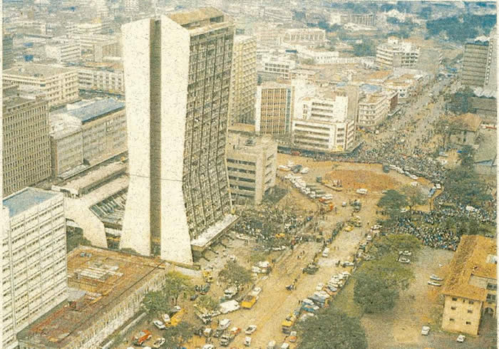 Aerial view showing the location of the US embassy before the bombing