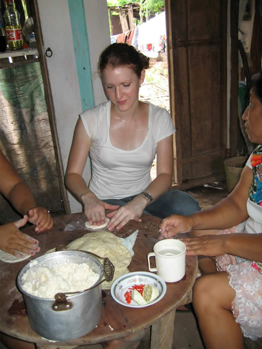 Mary Katherine Scott making tortillas with Maya women in the village of Xocen in eastern Yucatan